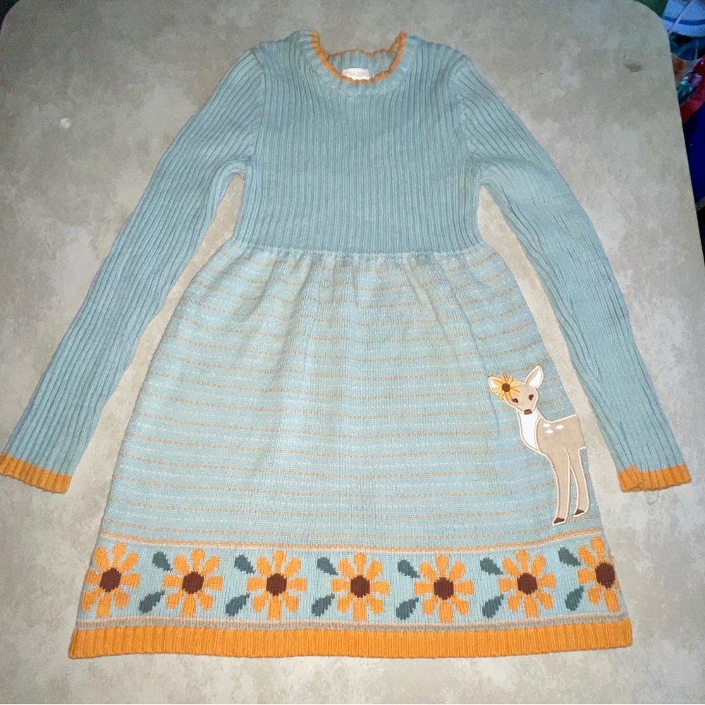 CYNTHIA ROWLEY Blue and Orange Floral Knit Dress
